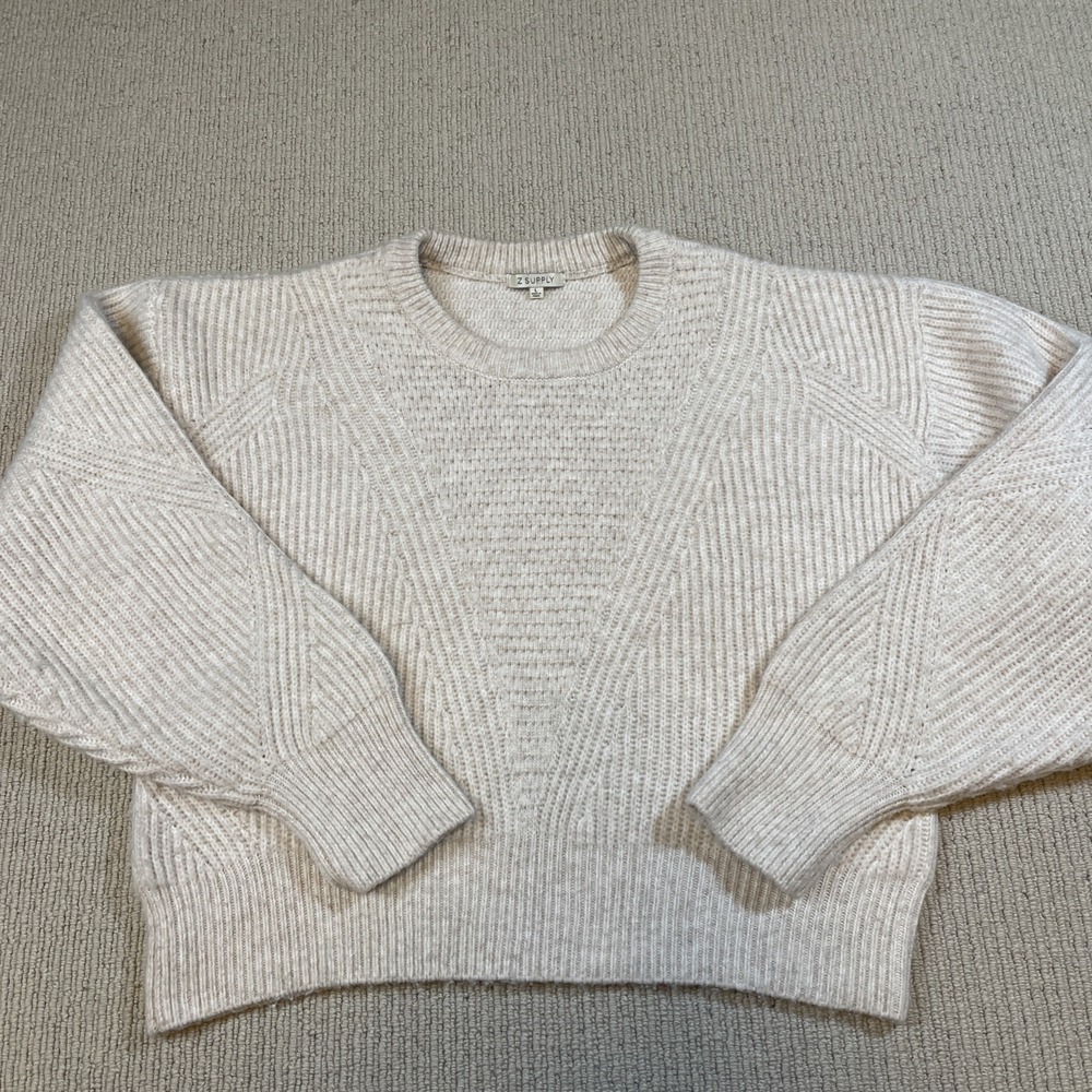 Z Supply Women's Large Knit Pullover Sweater Crew Neck Beige Oatmeal